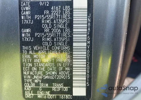 2013 Nissan Juke S/Sv/Sl из США, поврежденный, VIN JN8AF5MV6DT209015